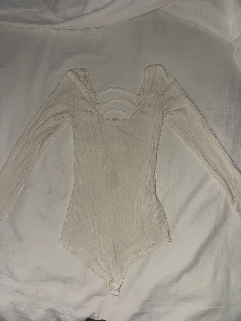 Emma & Sam Long-Sleeve Scoop Neck Ribbed Bodysuit in Cream